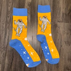 Astronaut Themed Blue and Orange Socks